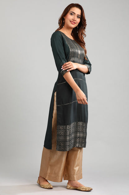 Green Round Neck Yarn-dyed kurta