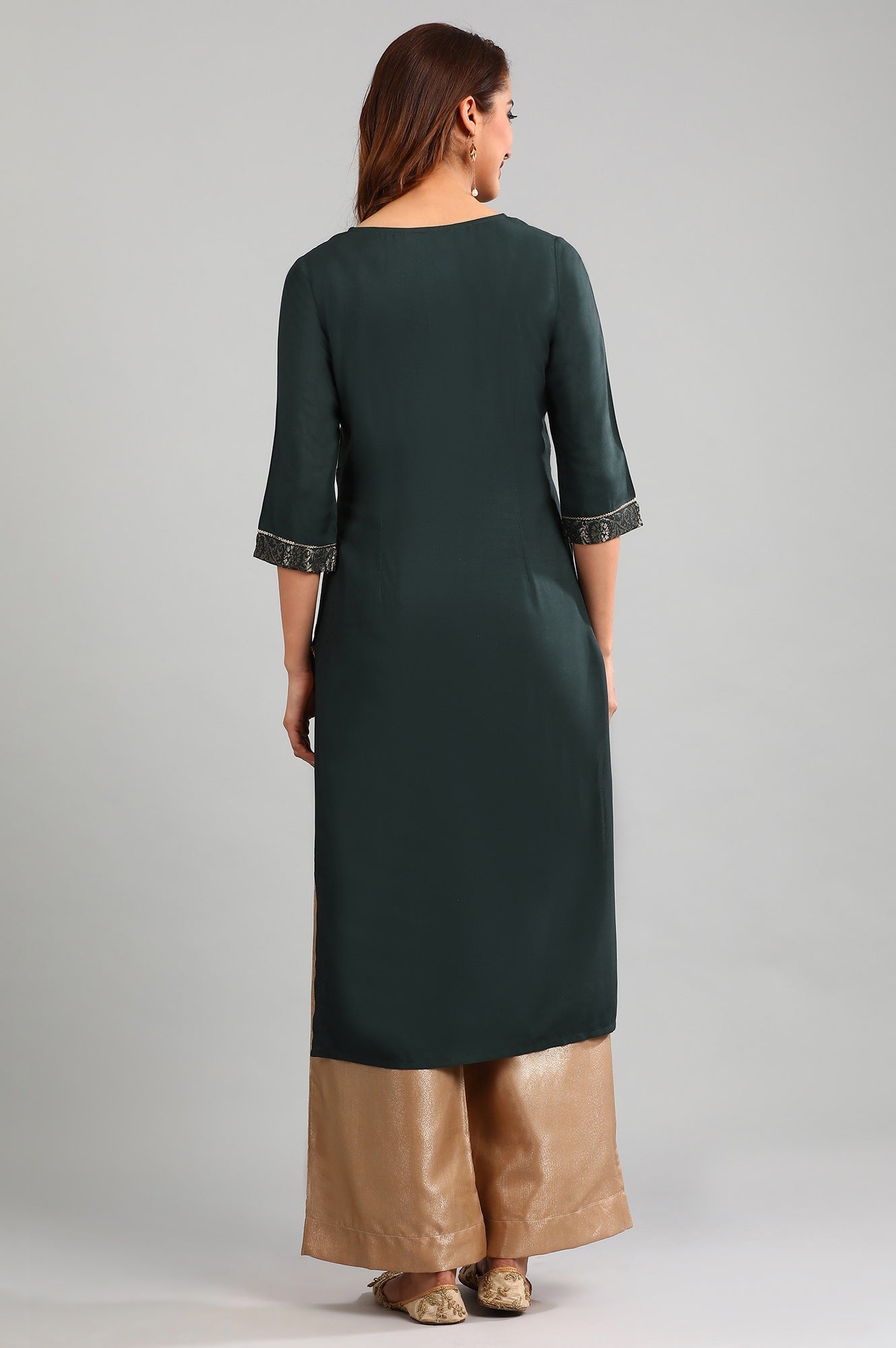 Green Round Neck Yarn-dyed kurta