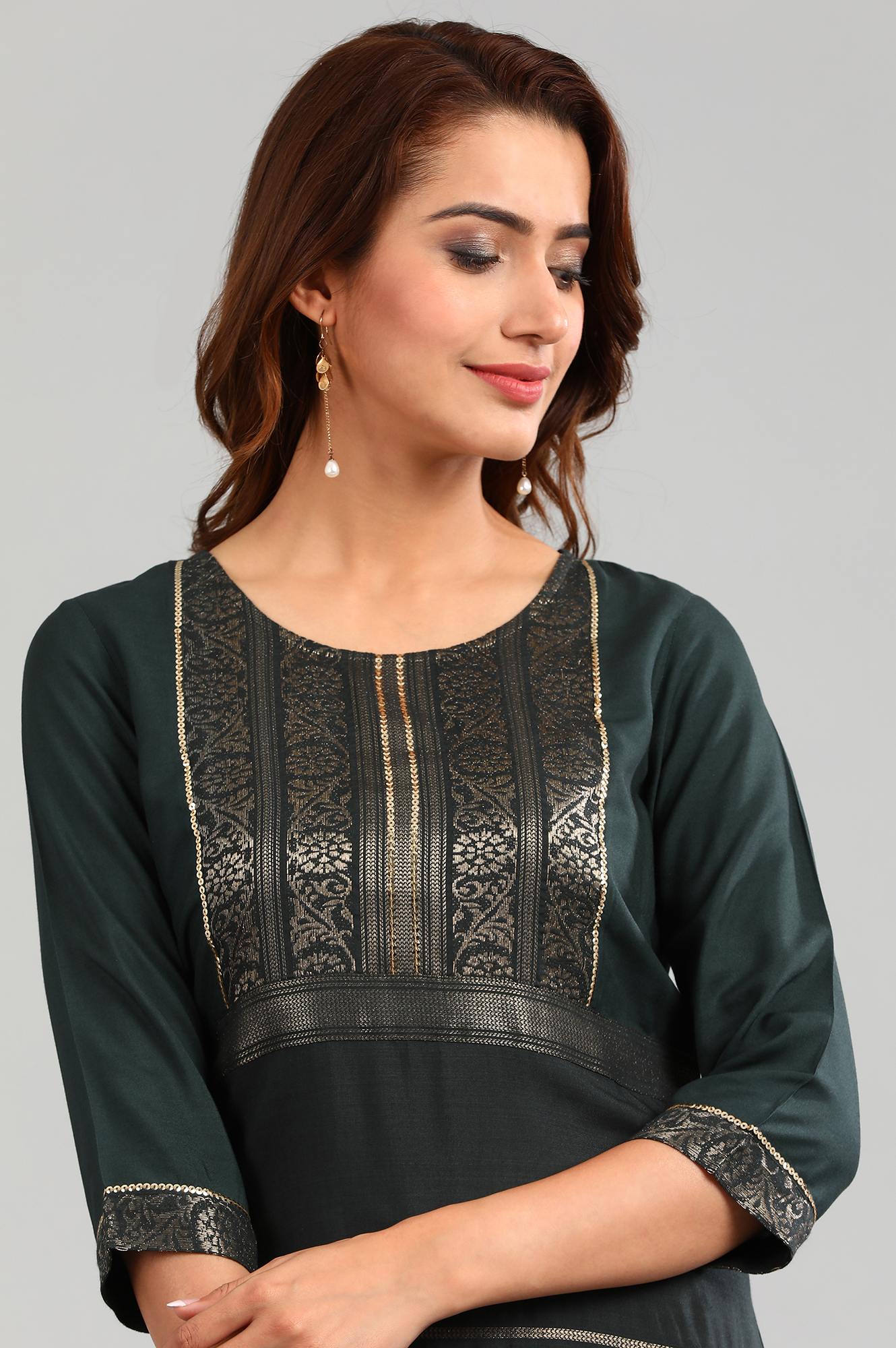 Green Round Neck Yarn-dyed kurta