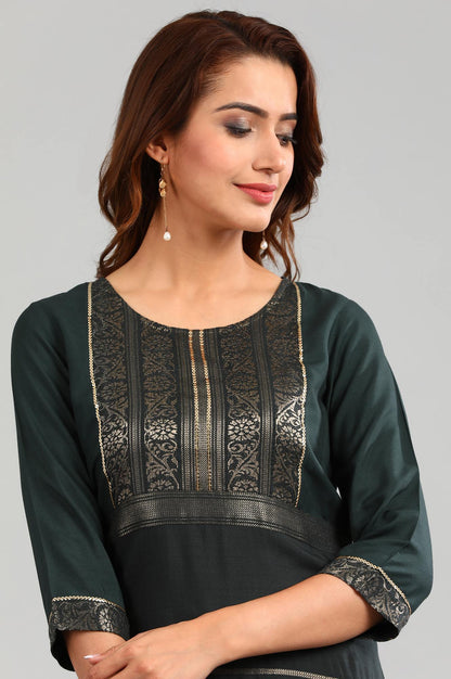 Green Round Neck Yarn-dyed kurta