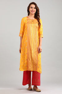 Yellow Round Neck Printed kurta