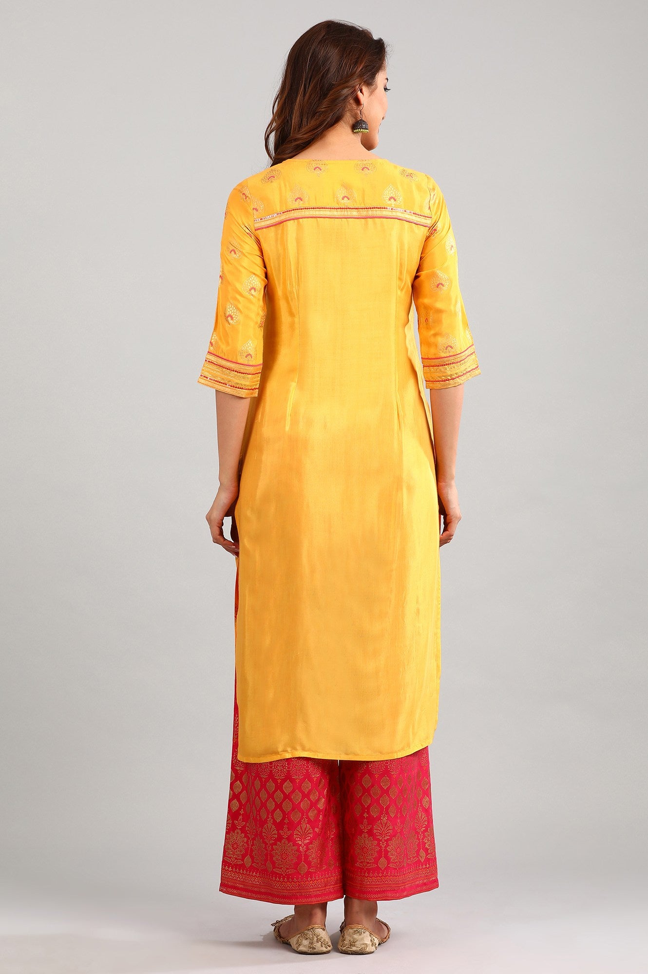 Yellow Round Neck Printed kurta