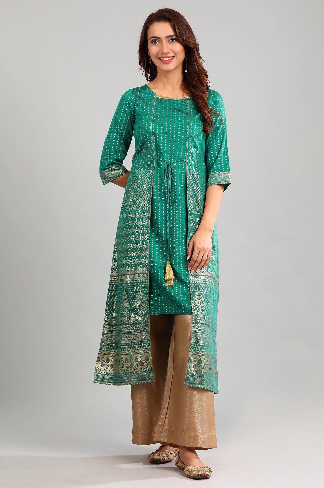 Green Round Neck Layered kurta
