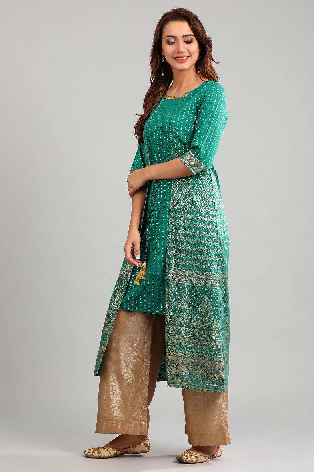 Green Round Neck Layered kurta