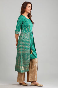 Green Round Neck Layered kurta