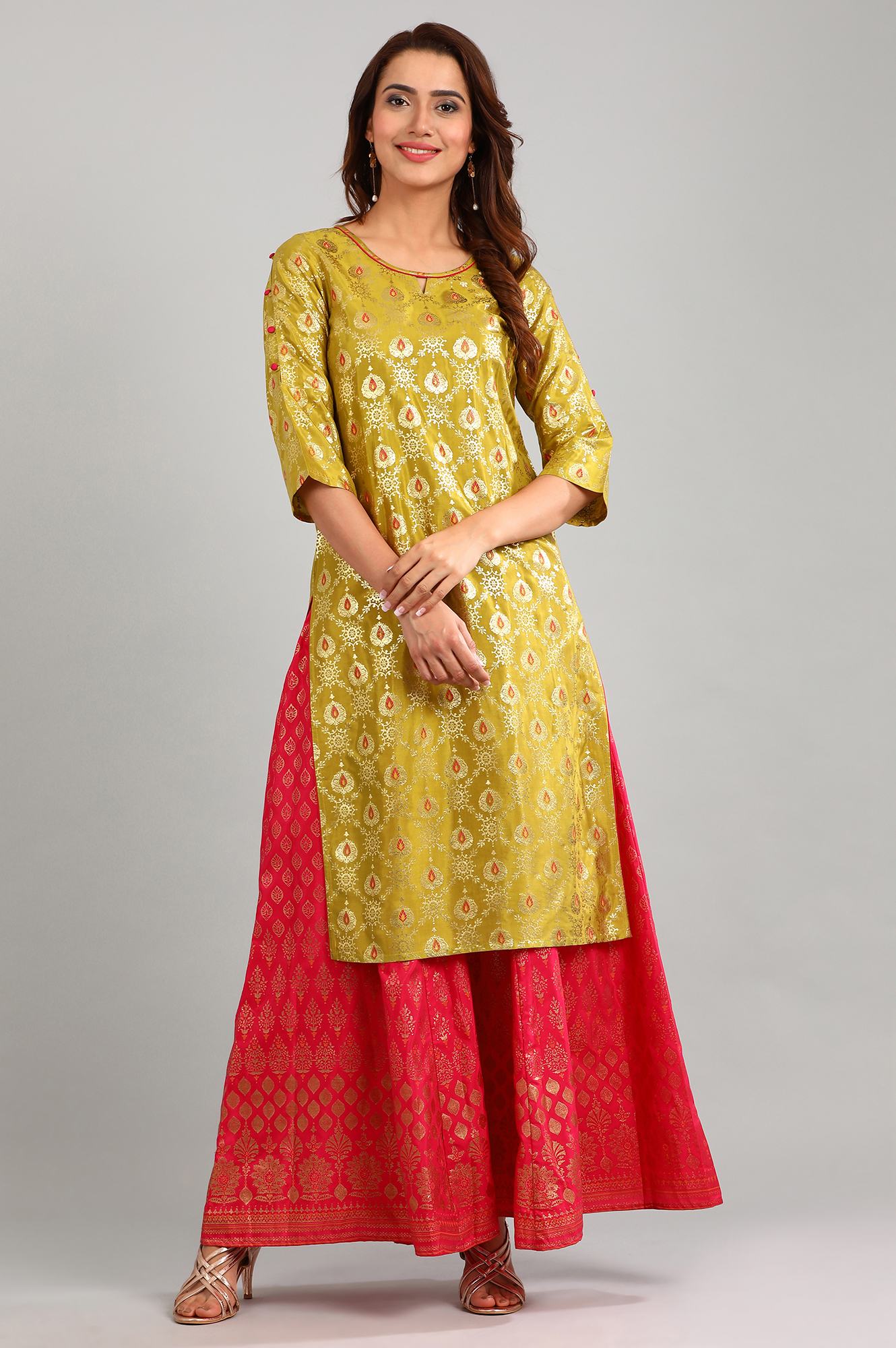 Green Round Neck Printed kurta