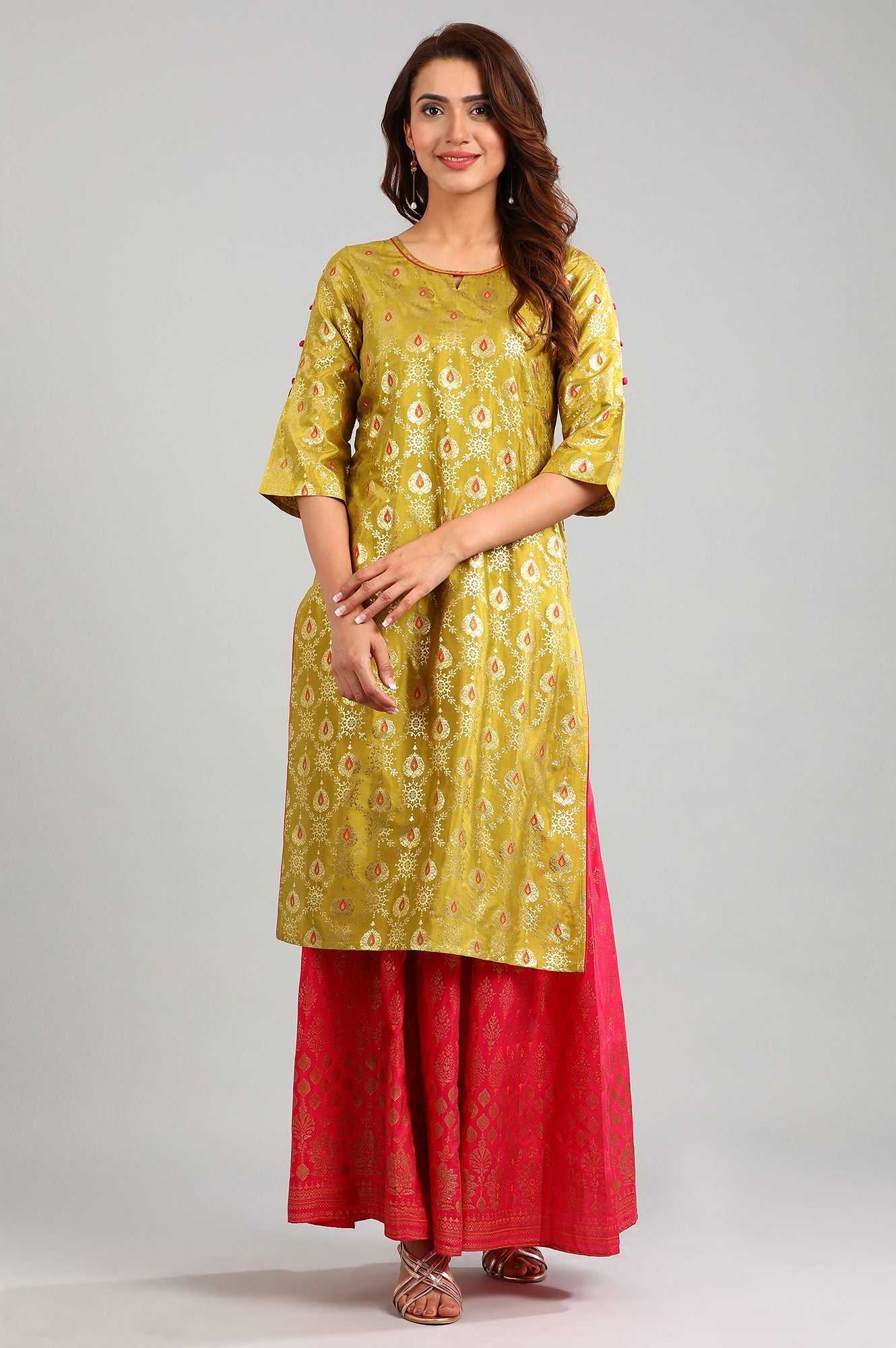 Green Round Neck Printed kurta