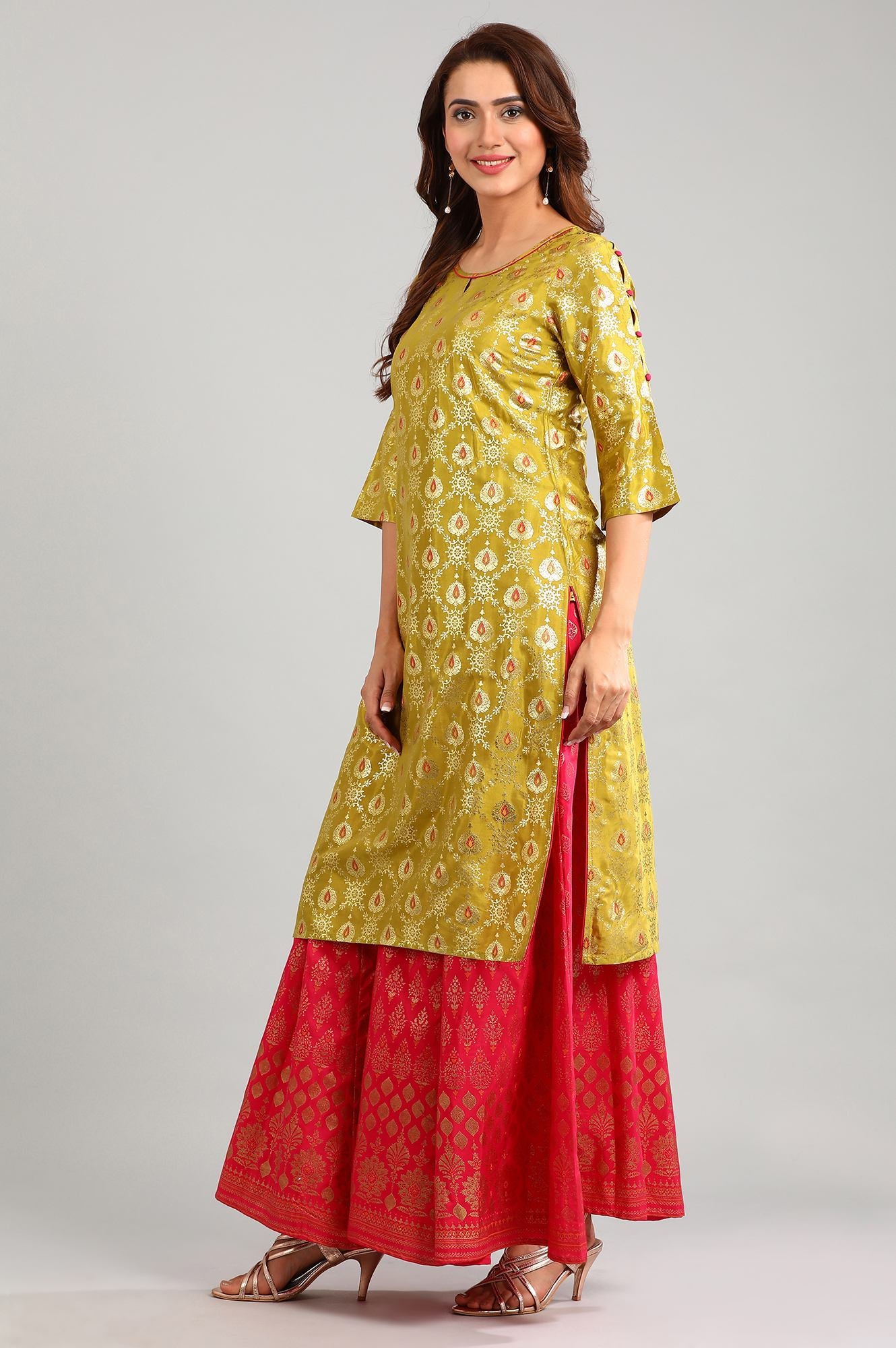 Green Round Neck Printed kurta