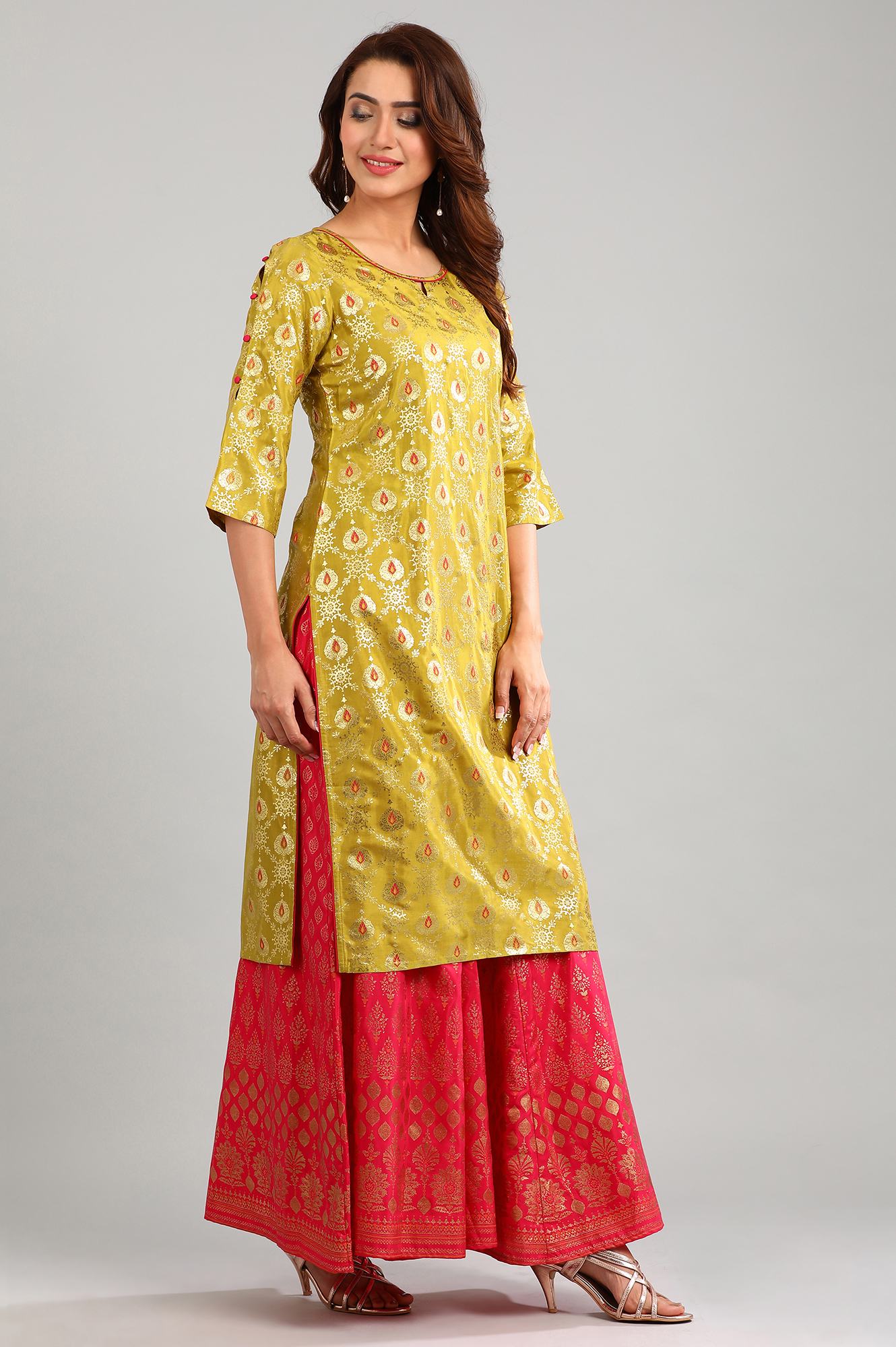 Green Round Neck Printed kurta