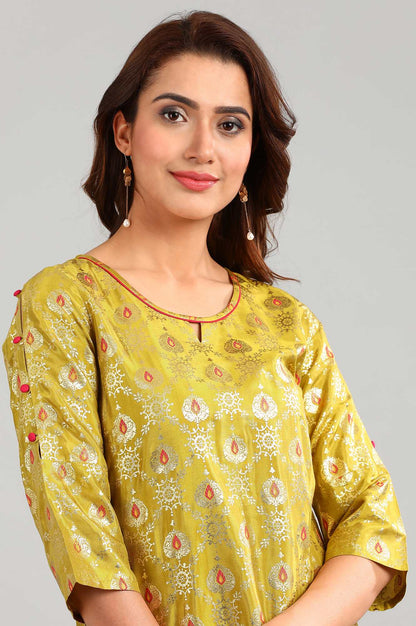 Green Round Neck Printed kurta