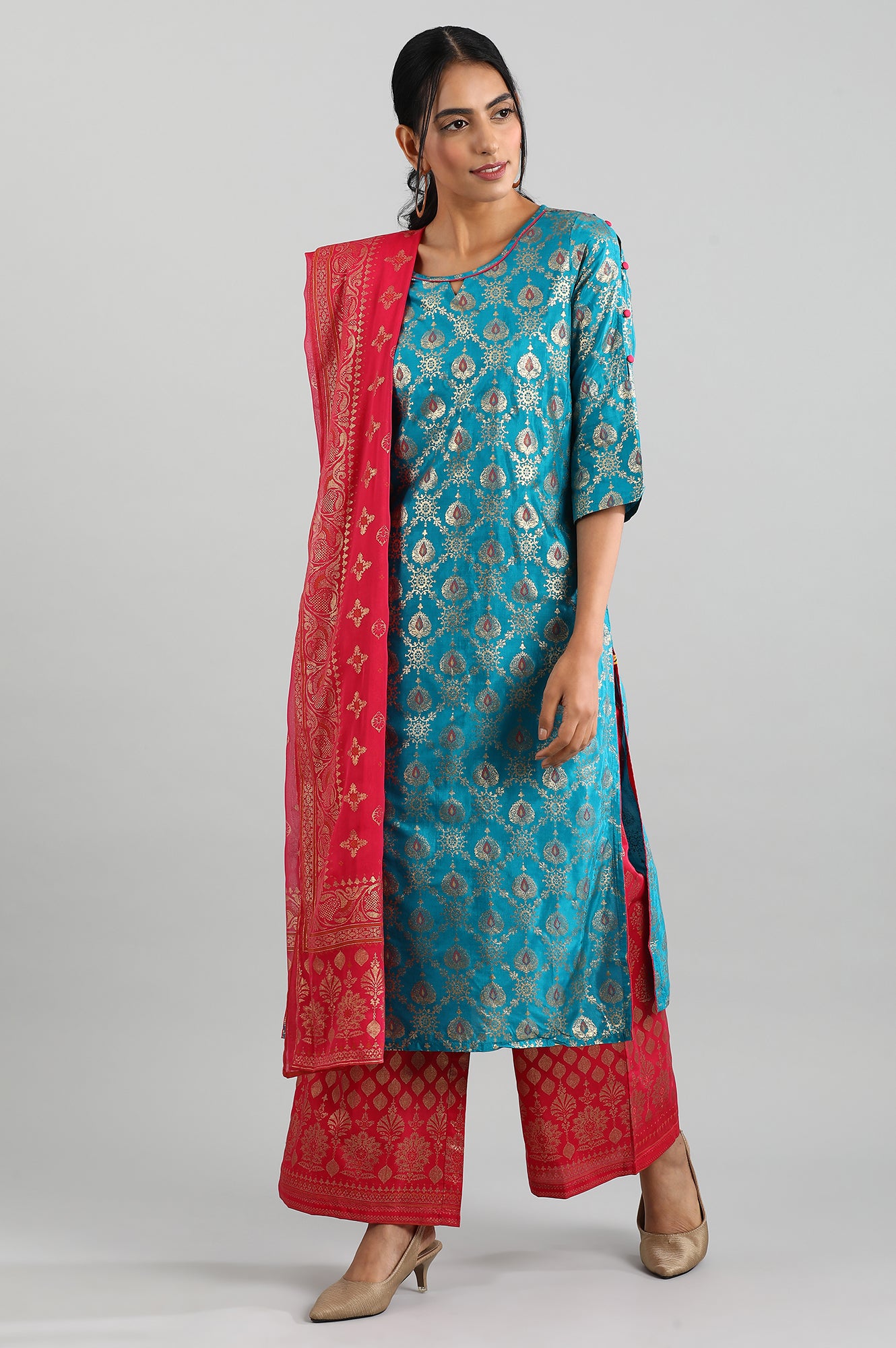 Blue Round Neck Printed kurta