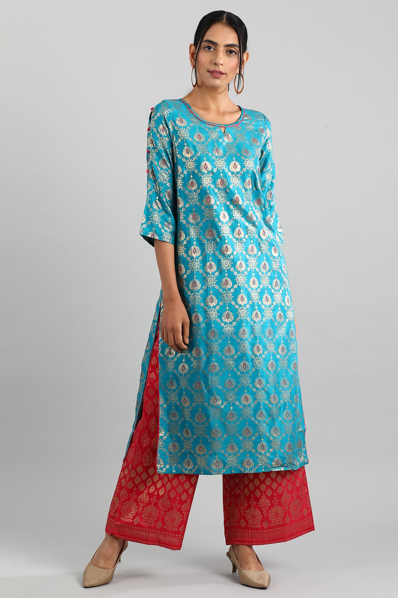 Blue Round Neck Printed kurta