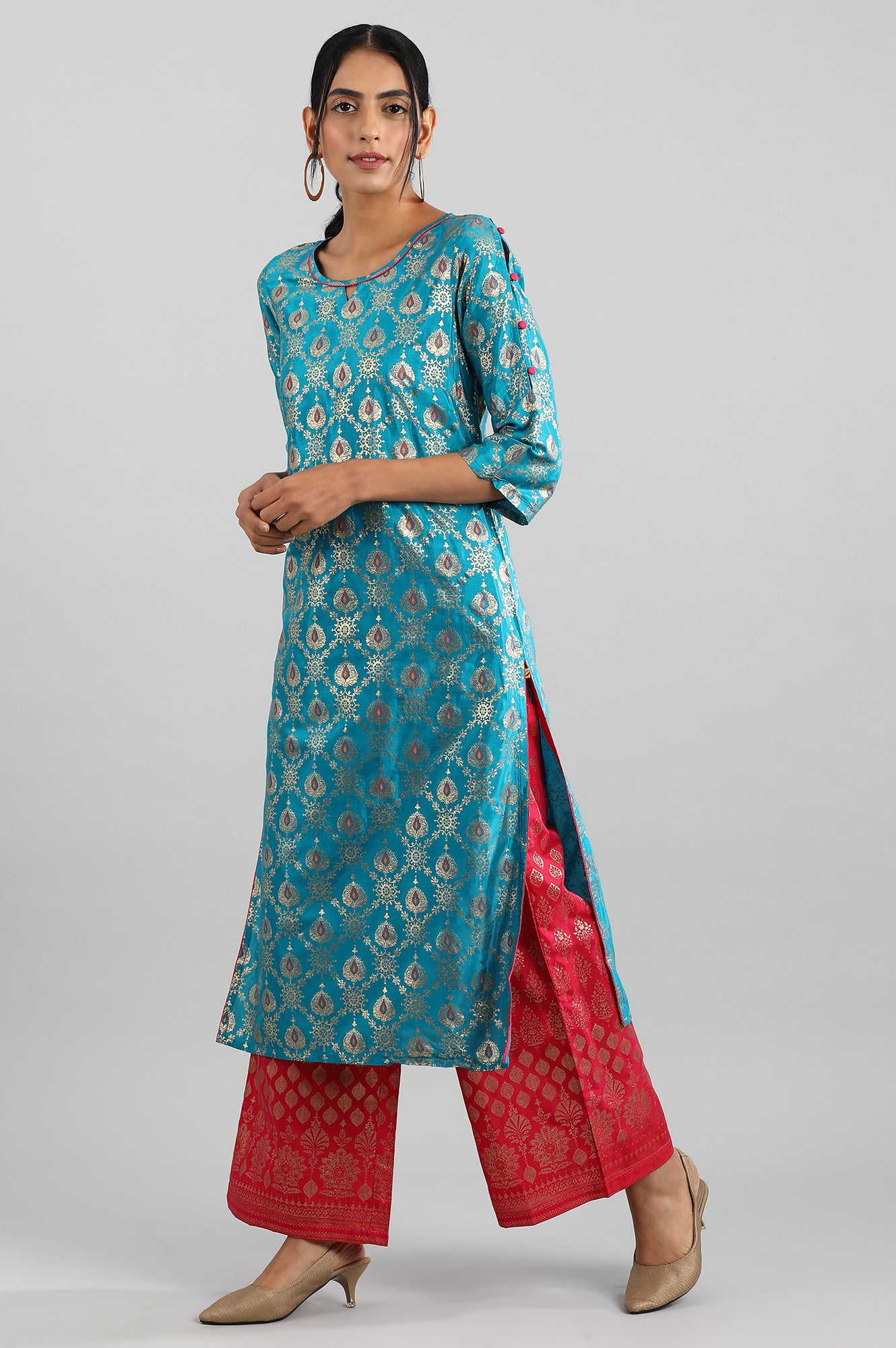 Blue Round Neck Printed kurta