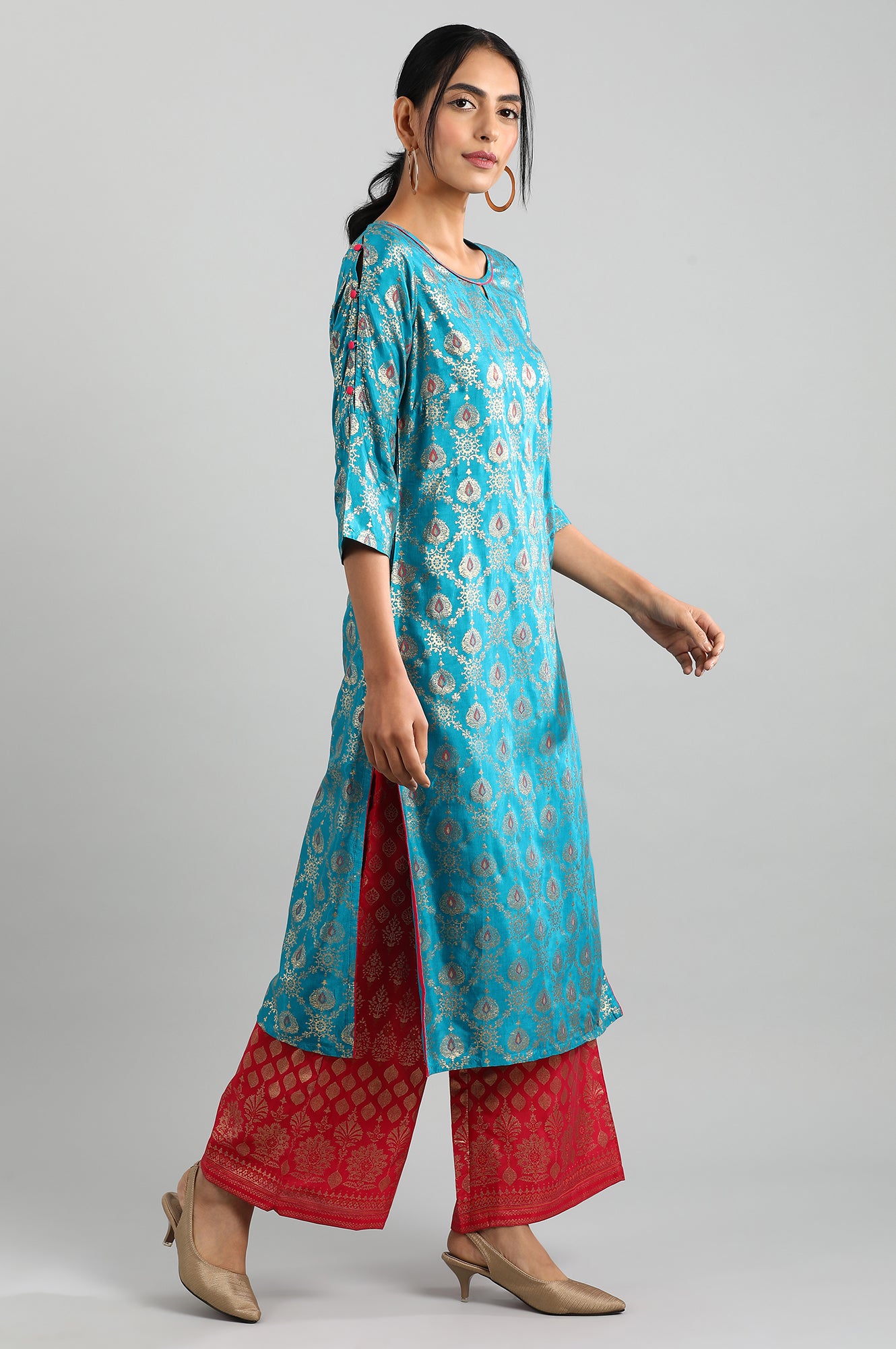 Blue Round Neck Printed kurta