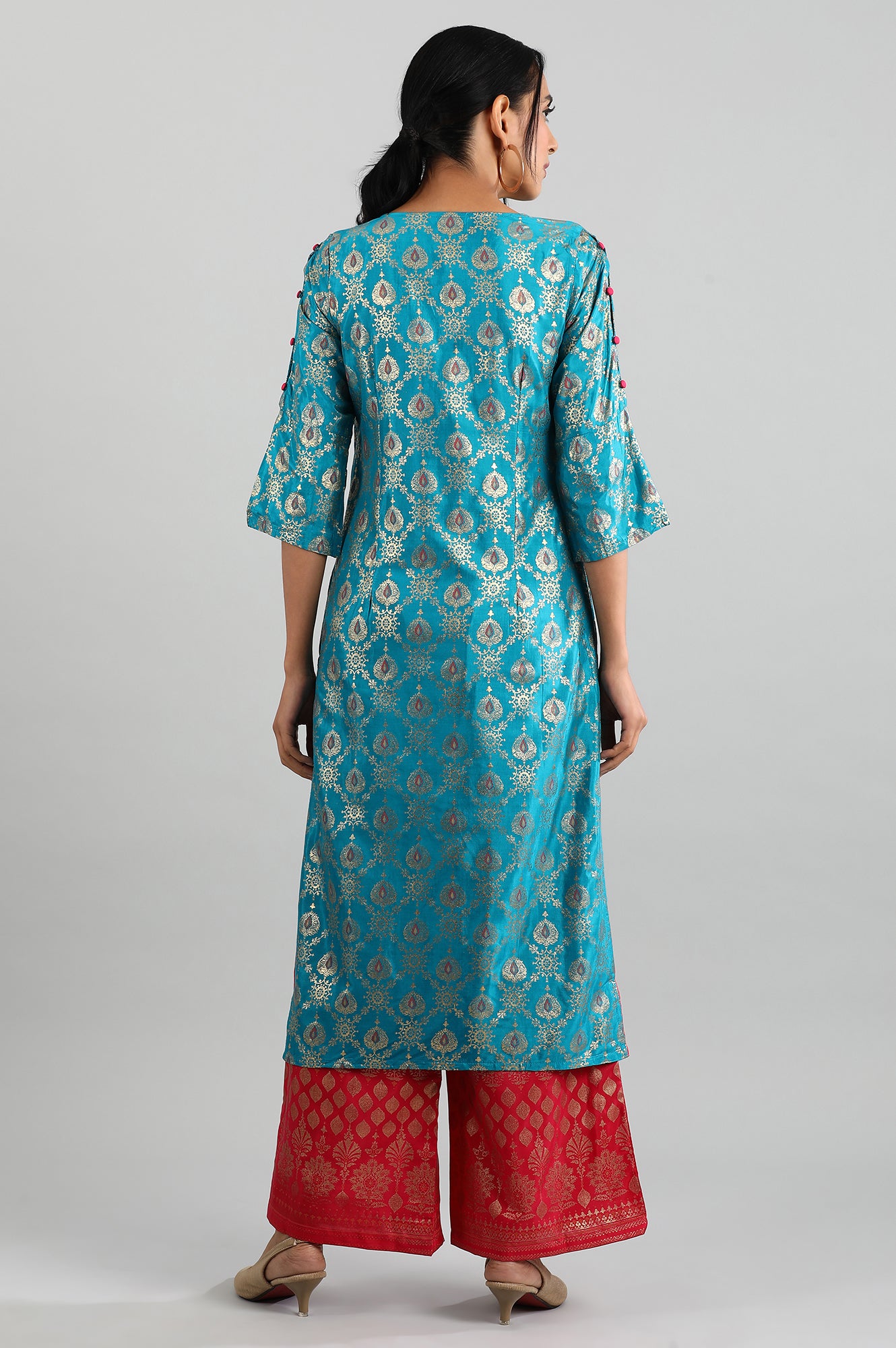 Blue Round Neck Printed kurta