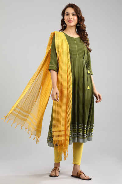 Green Yarn-dyed Tie-up kurta