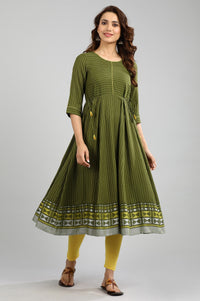 Green Yarn-dyed Tie-up kurta
