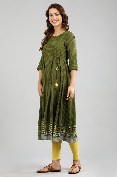Green Yarn-dyed Tie-up kurta
