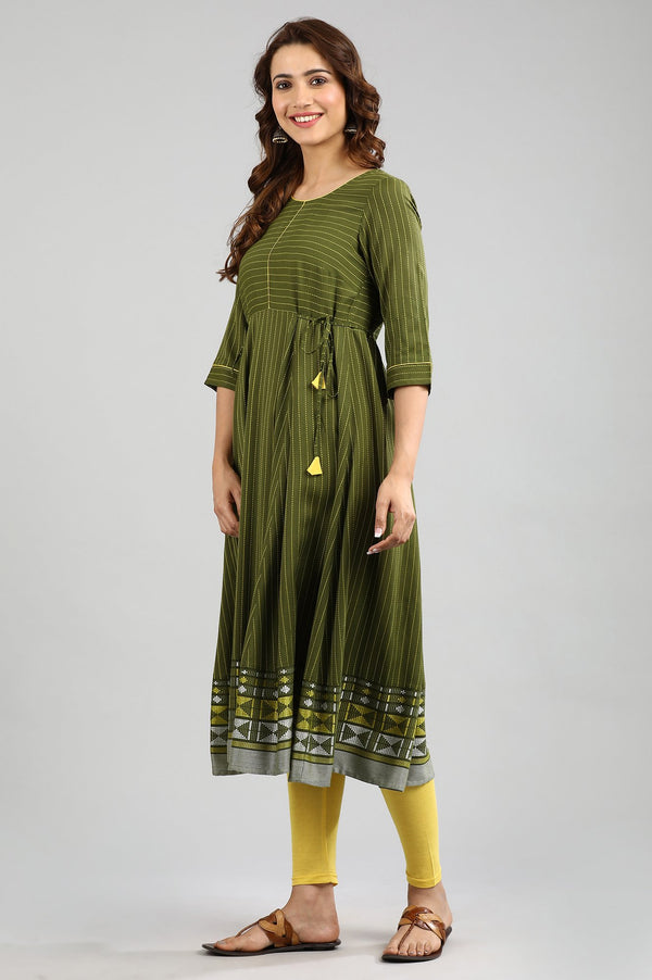 Green Yarn-dyed Tie-up kurta