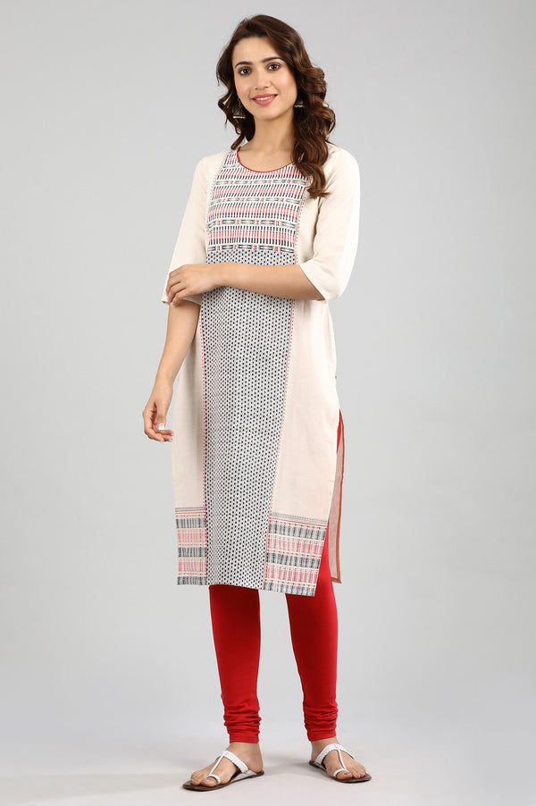 Elleven Women's Ecru Round Neck Printed kurta
