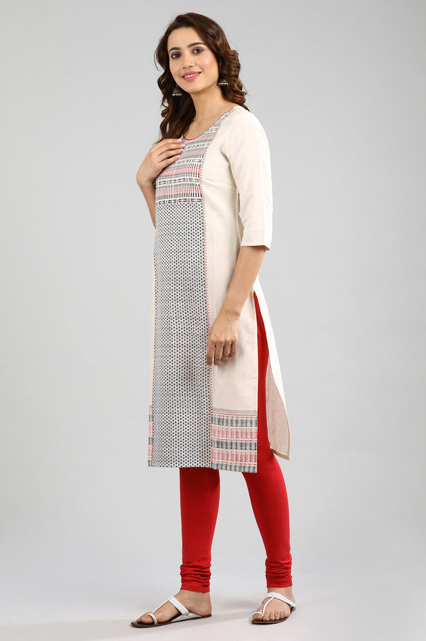 Elleven Women's Ecru Round Neck Printed kurta