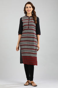 Black Straight Yarn-dyed kurta