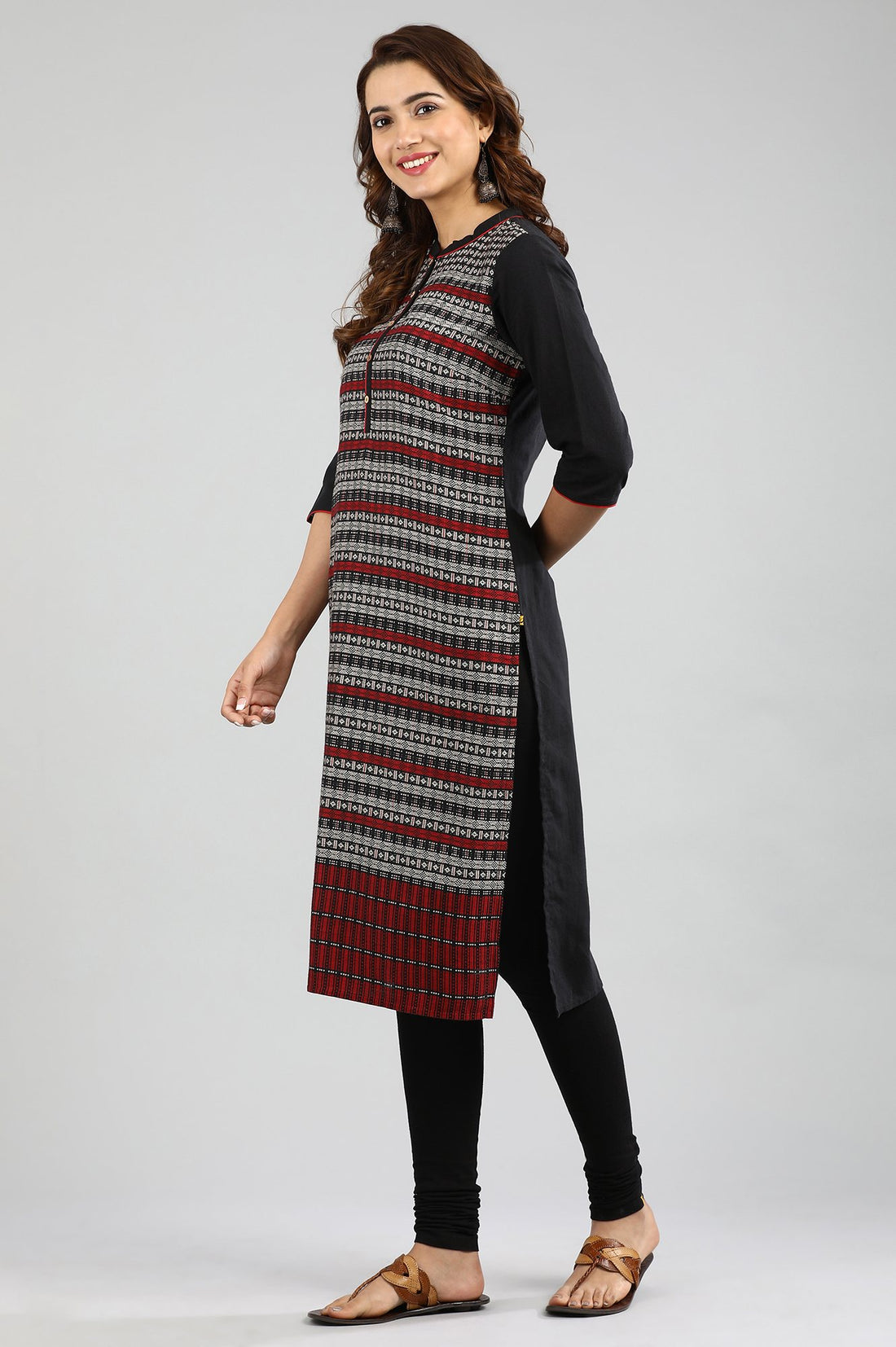 Black Straight Yarn-dyed kurta