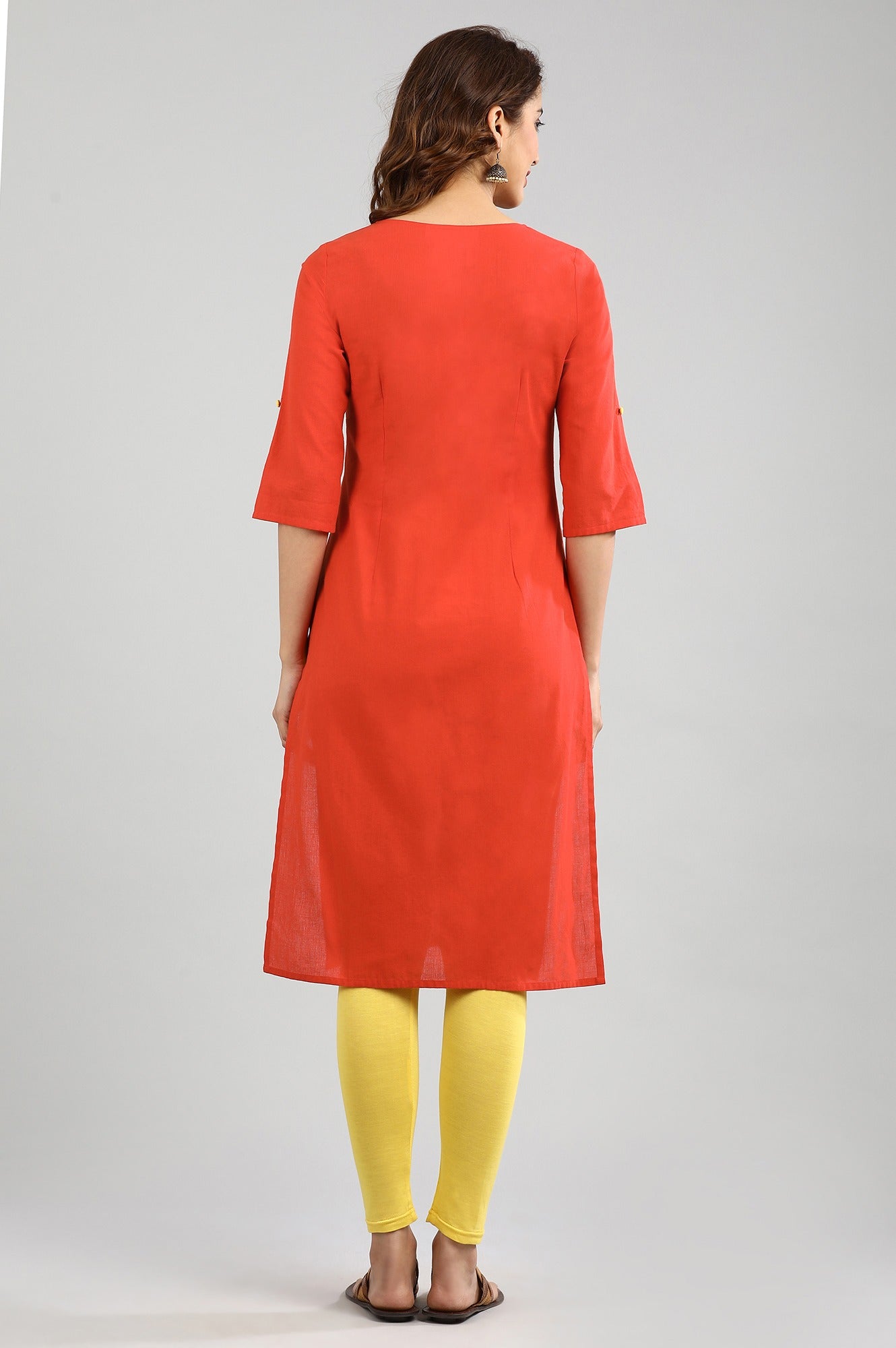 Orange Round Neck Yarn-dyed kurta