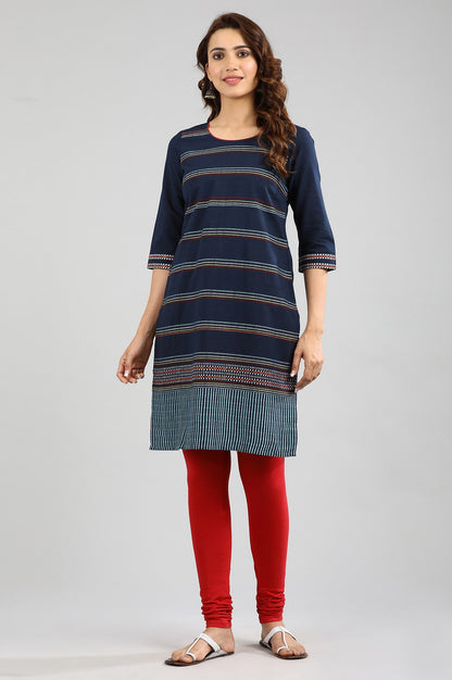 Blue Round Neck Yarn-dyed kurta