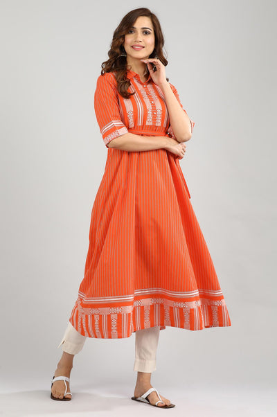 Orange Yarn-dyed kurta