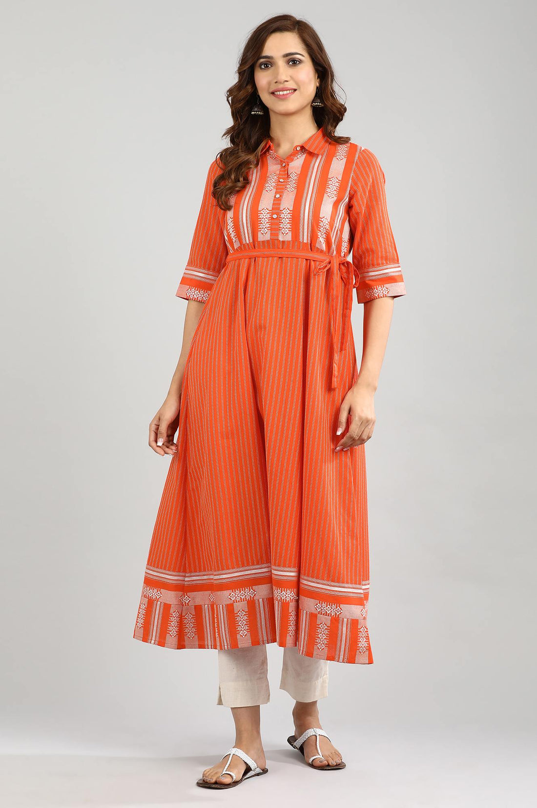 Orange Yarn-dyed kurta