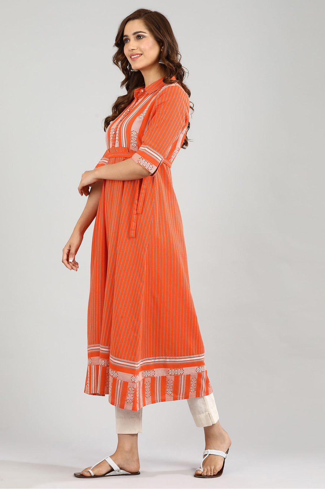 Orange Yarn-dyed kurta