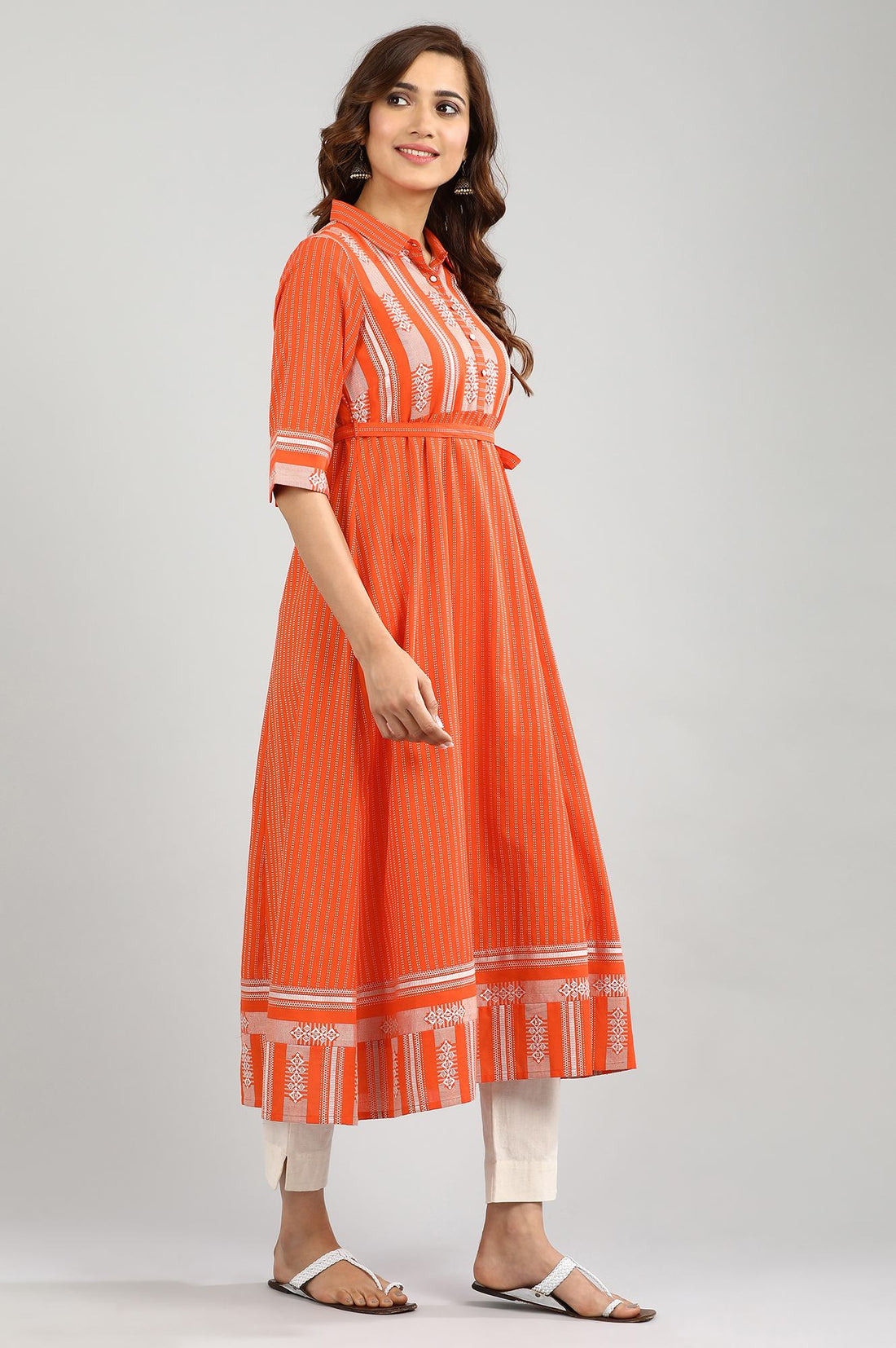 Orange Yarn-dyed kurta