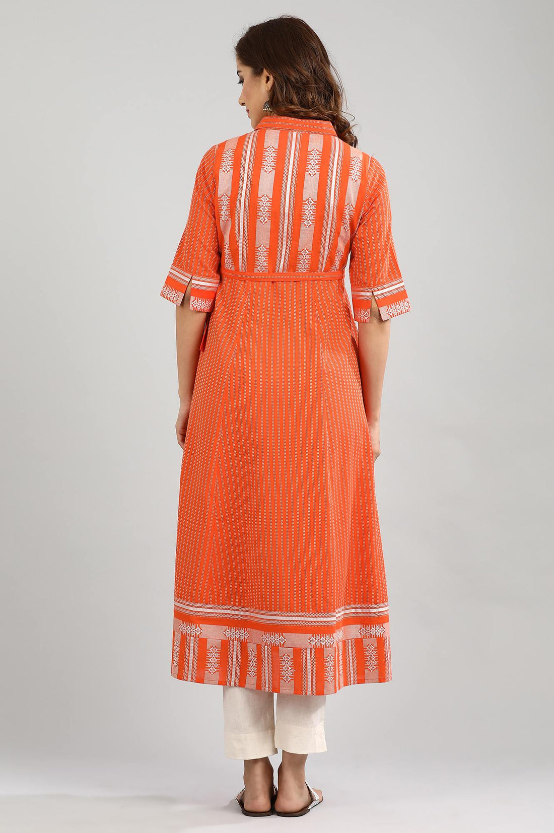 Orange Yarn-dyed kurta