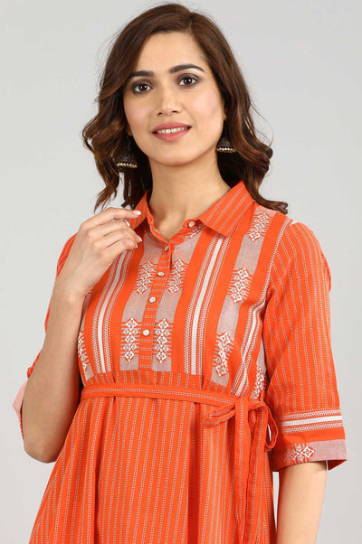 Orange Yarn-dyed kurta