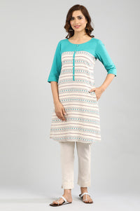 Ecru Round Neck Printed kurta