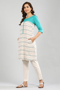 Ecru Round Neck Printed kurta