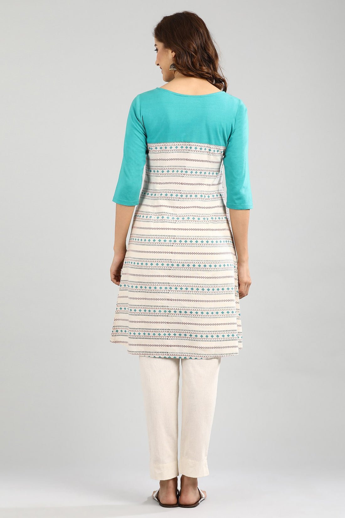 Ecru Round Neck Printed kurta