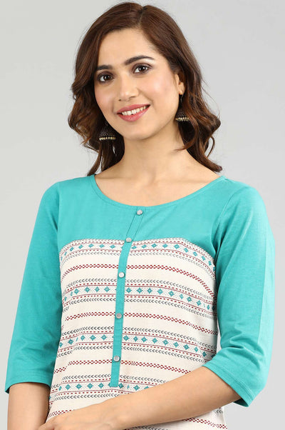 Ecru Round Neck Printed kurta
