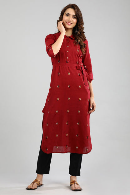 Red Collar Yarn-dyed kurta