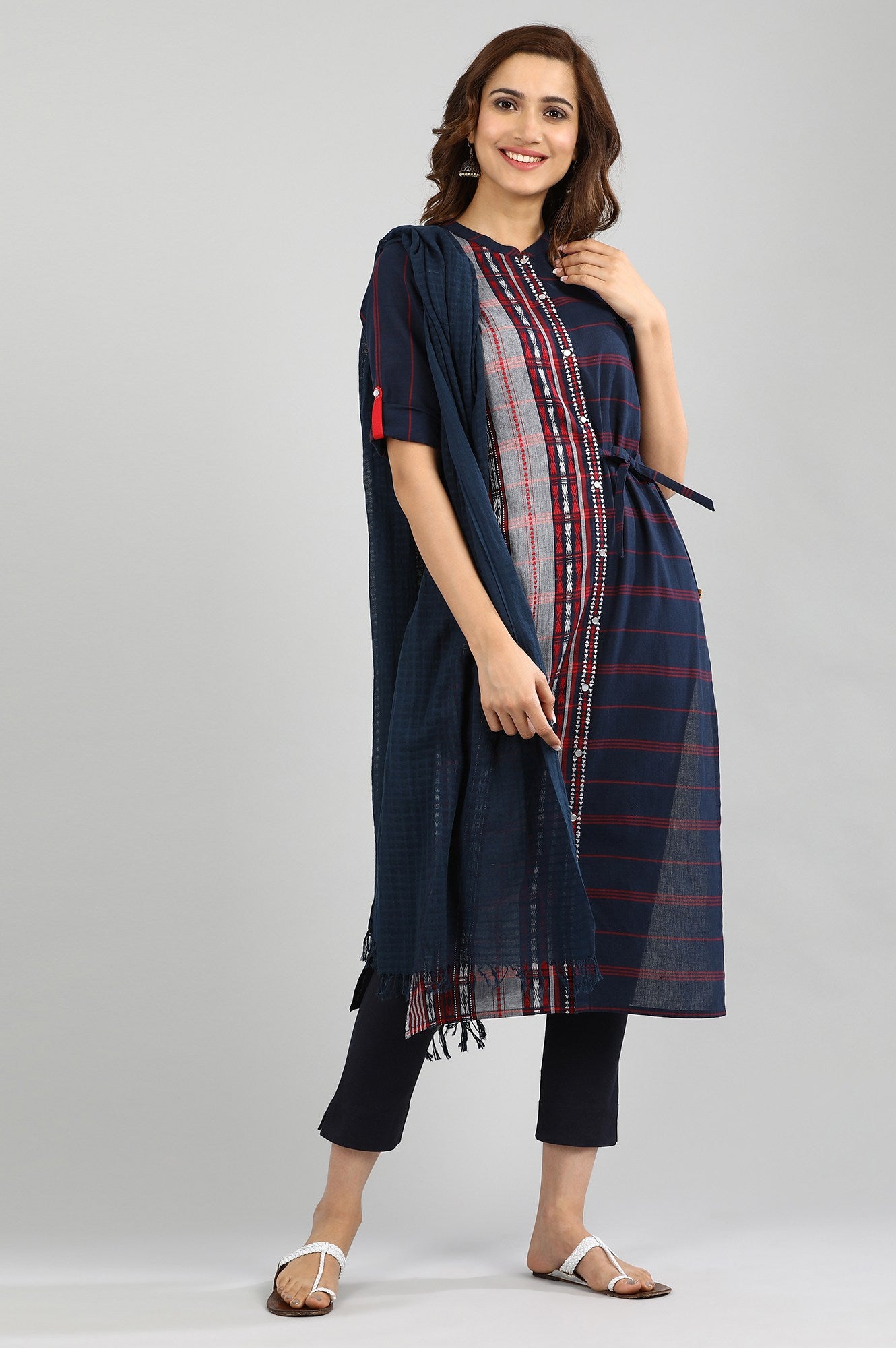 Blue Yarn-dyed Straight kurta