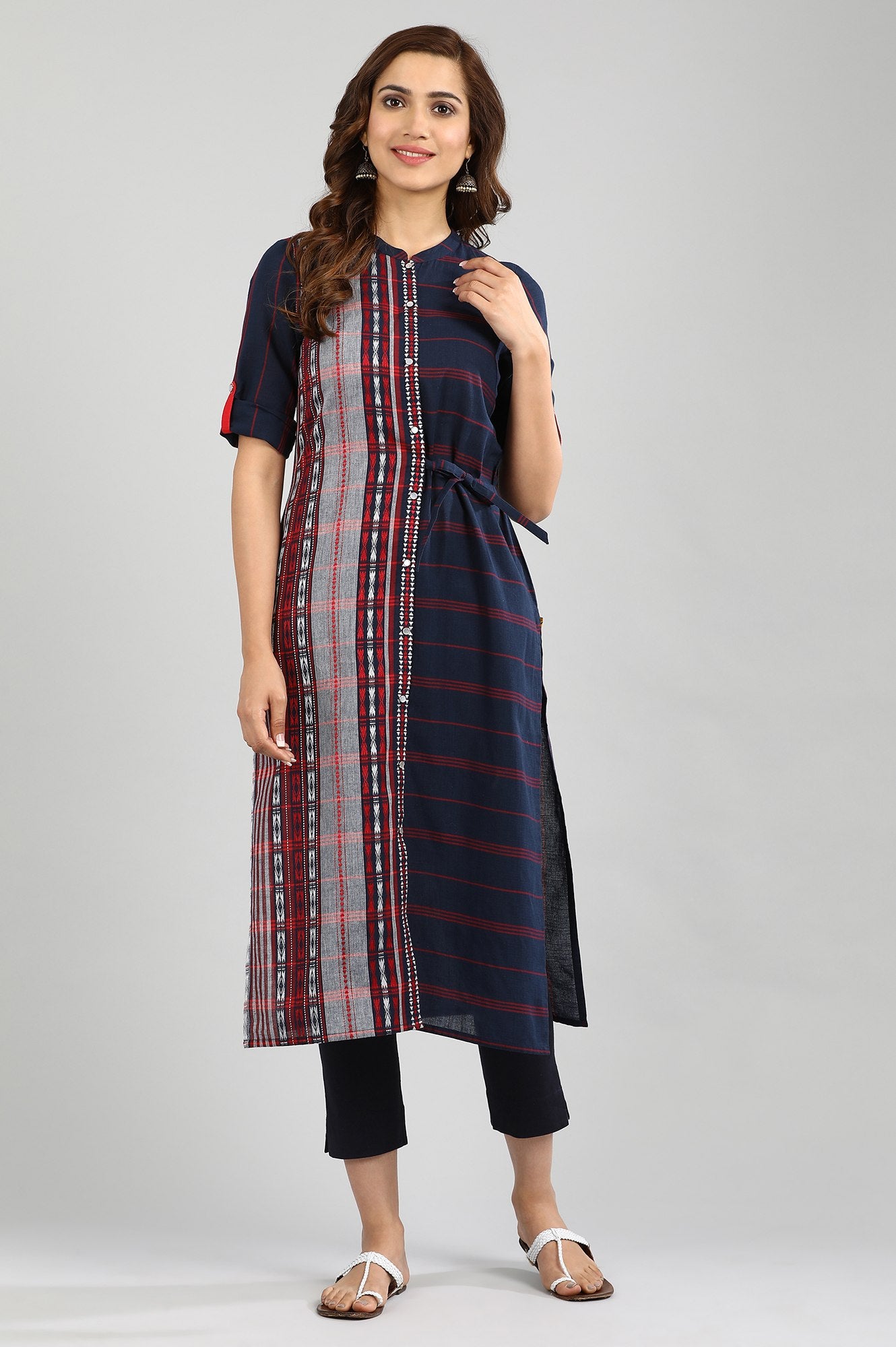 Blue Yarn-dyed Straight kurta