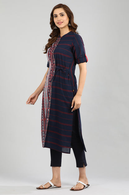 Blue Yarn-dyed Straight kurta