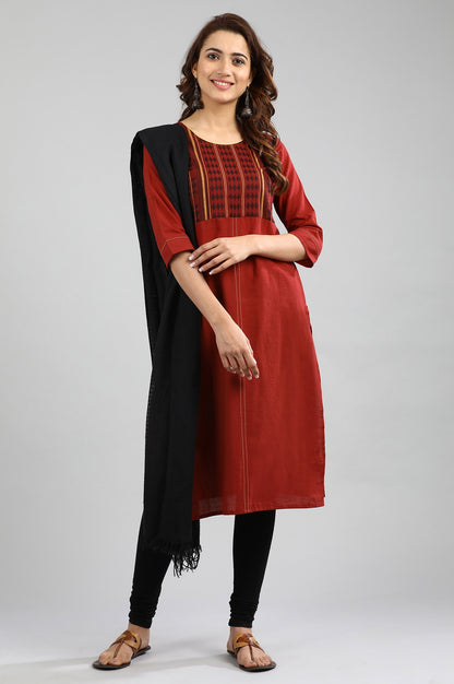 Red Round Neck Yarn-dyed kurta