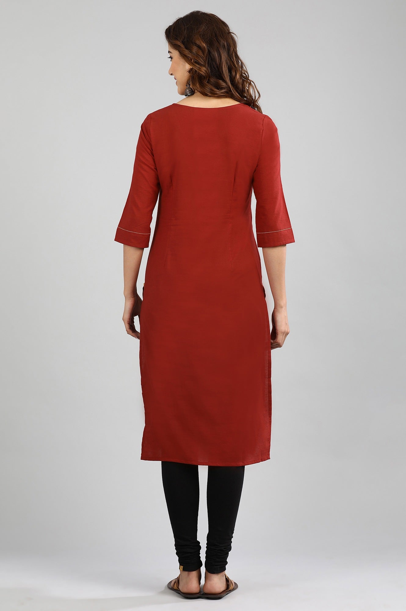 Red Round Neck Yarn-dyed kurta