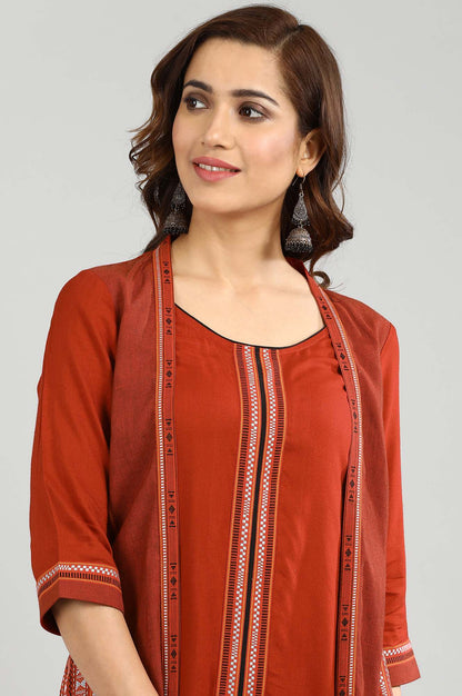 Orange Round Neck Yarn-dyed kurta