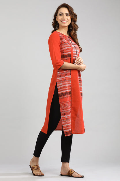 Orange Boat Neck Yarn-dyed kurta