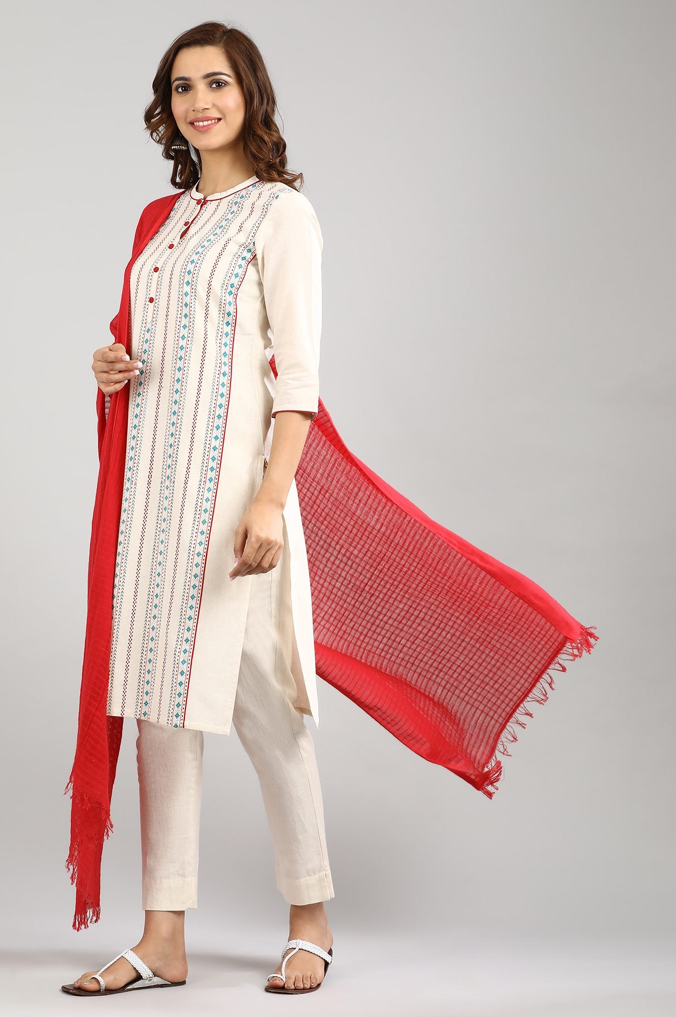 Ecru Band Collar Straight kurta