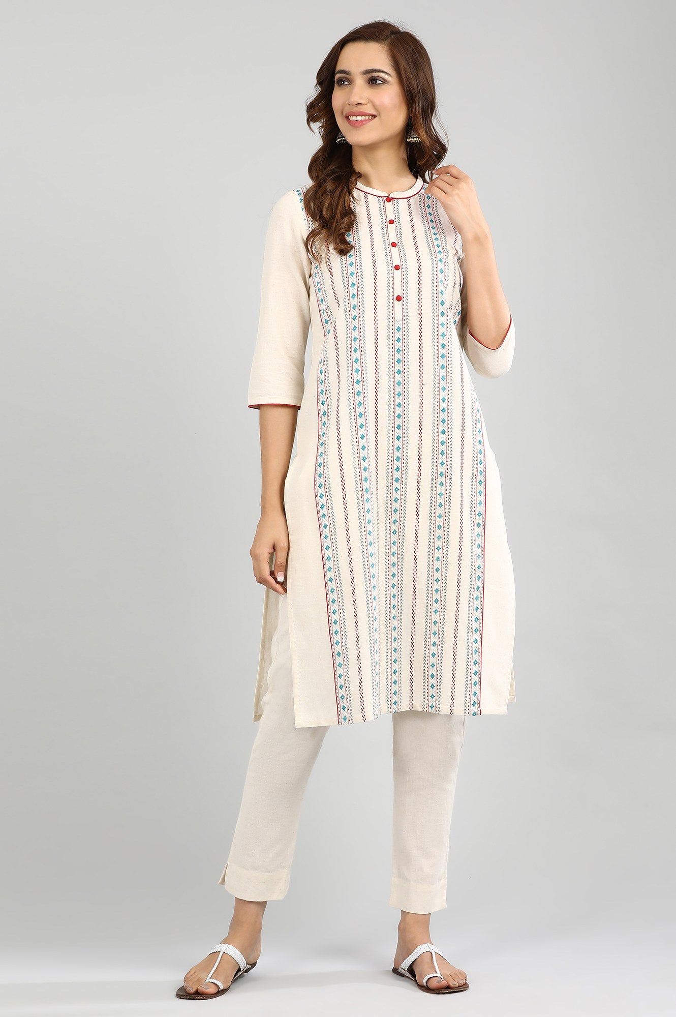 Ecru Band Collar Straight kurta