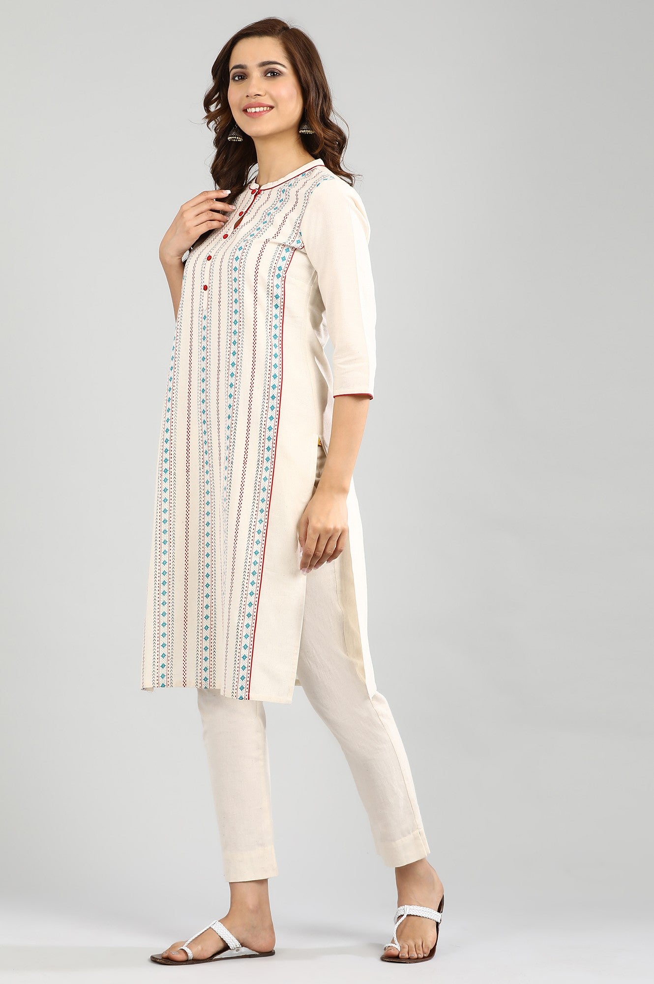 Ecru Band Collar Straight kurta